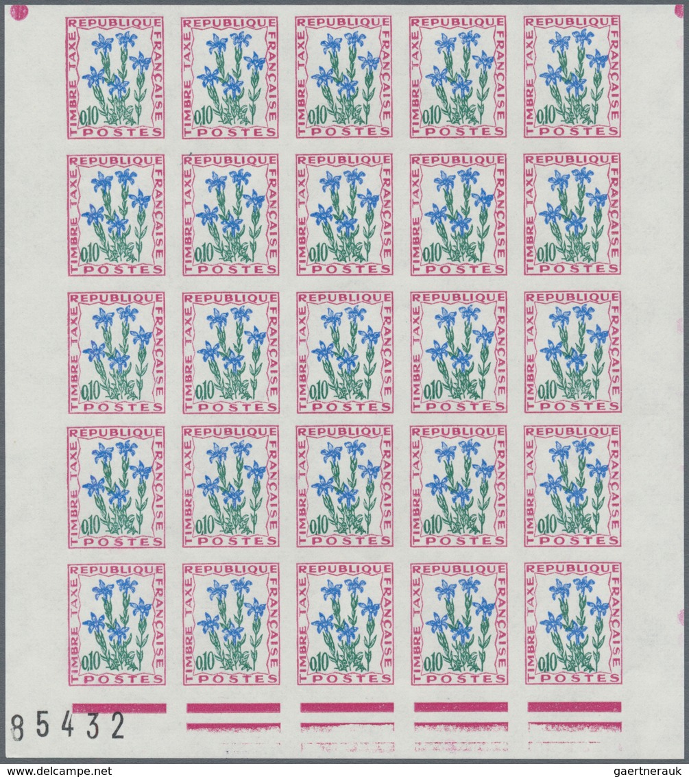 Frankreich - Portomarken: 1964/1971, Postage dues ‚FLOWERS‘ complete set of eight in IMPERFORATE blo