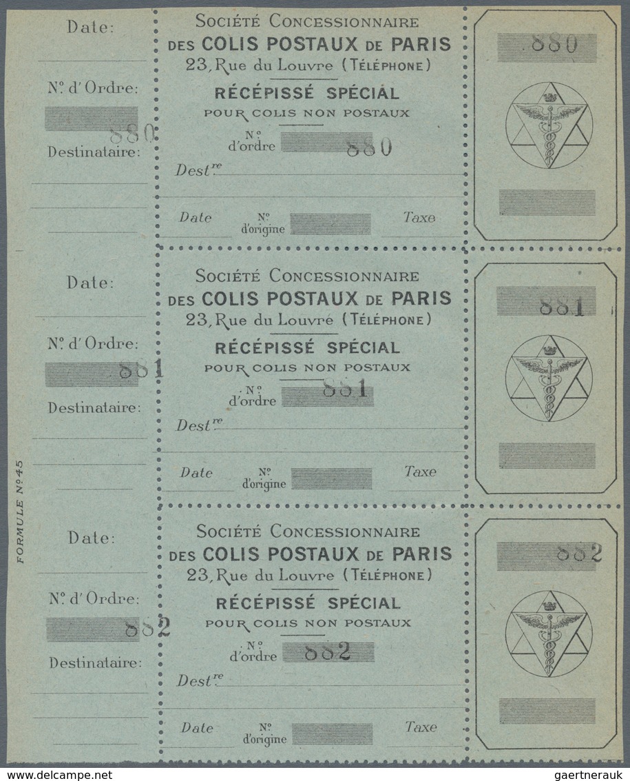 Frankreich - Postpaketmarken: PARCEL POST PARIS: 1898, Three-part Coupon 'SOCIETE CONCESSIONNAIRE DE - Sonstige & Ohne Zuordnung