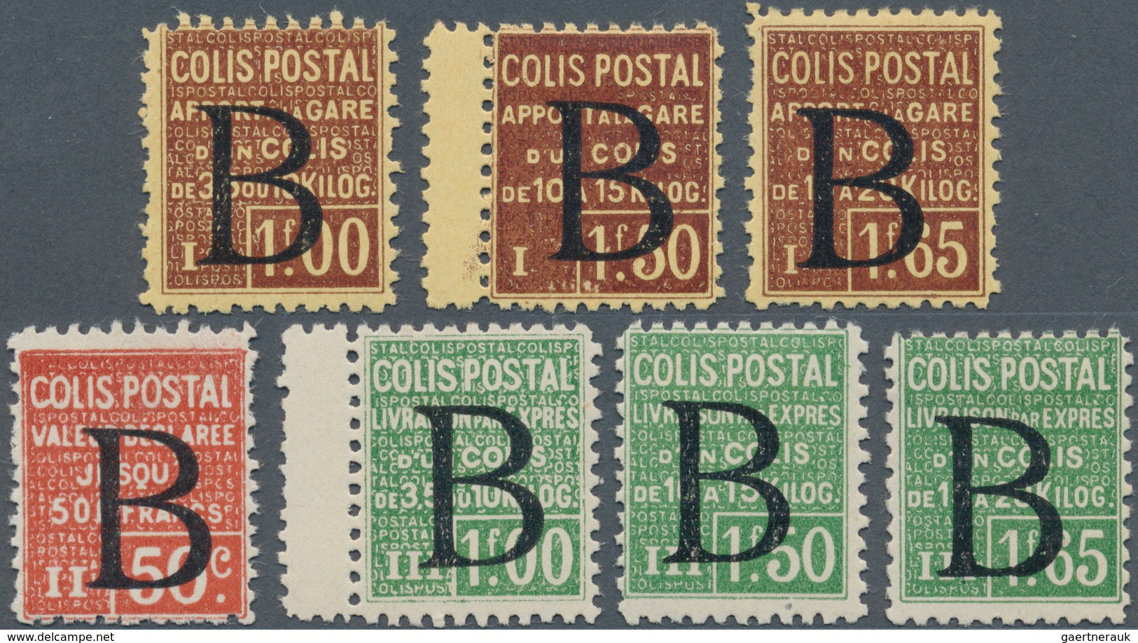 Frankreich - Postpaketmarken: 1936, Postal Parcel Stamps 7 Various Values With Black Overprint 'B', - Sonstige & Ohne Zuordnung