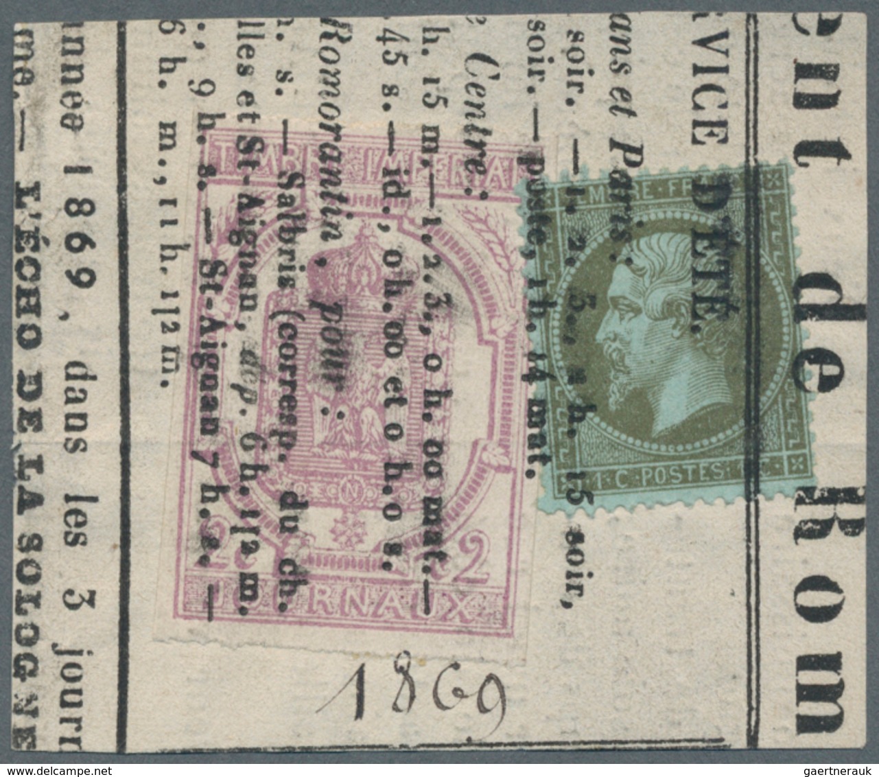 Frankreich - Zeitungsmarken: 1859. 2 C Rose Postage Stampe For Newspapers, Together With 1 C Brown O - Zeitungsmarken (Streifbänder)