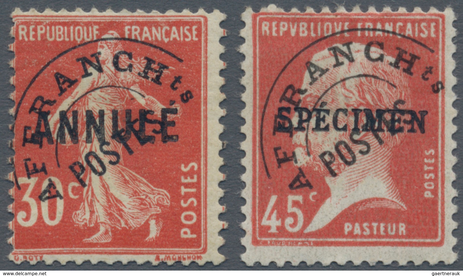 Frankreich - Vorausentwertungen: 1923, Semeuse 30 C Red Pre-cancelled "AFRANCI POSTE" With Imprint " - Other & Unclassified