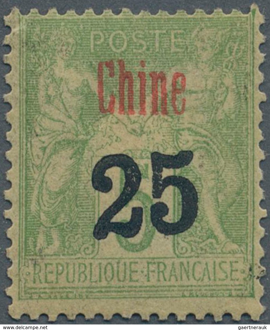 Französische Post In China: 1900, "25" On 5c. Yellow-green, Essay, Mint Original Gum With Paper Adhe - Autres & Non Classés