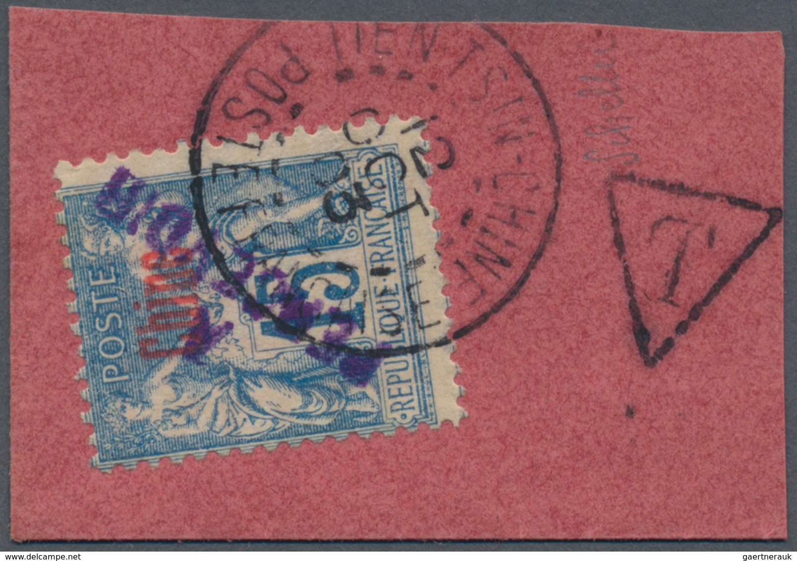 Französische Post In China - Portomarken: 1903, Provisional Handstamps, 15c. Blue With Violet Diagon - Autres & Non Classés