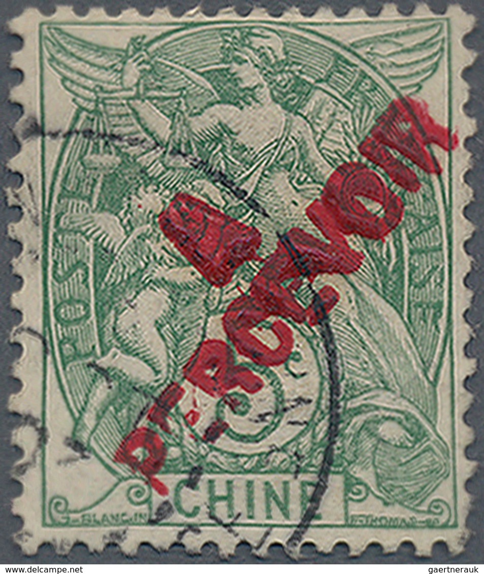 Französische Post In China - Portomarken: 1903, Provisional Handstamps, 5c. Green With Red Diagonal - Sonstige & Ohne Zuordnung