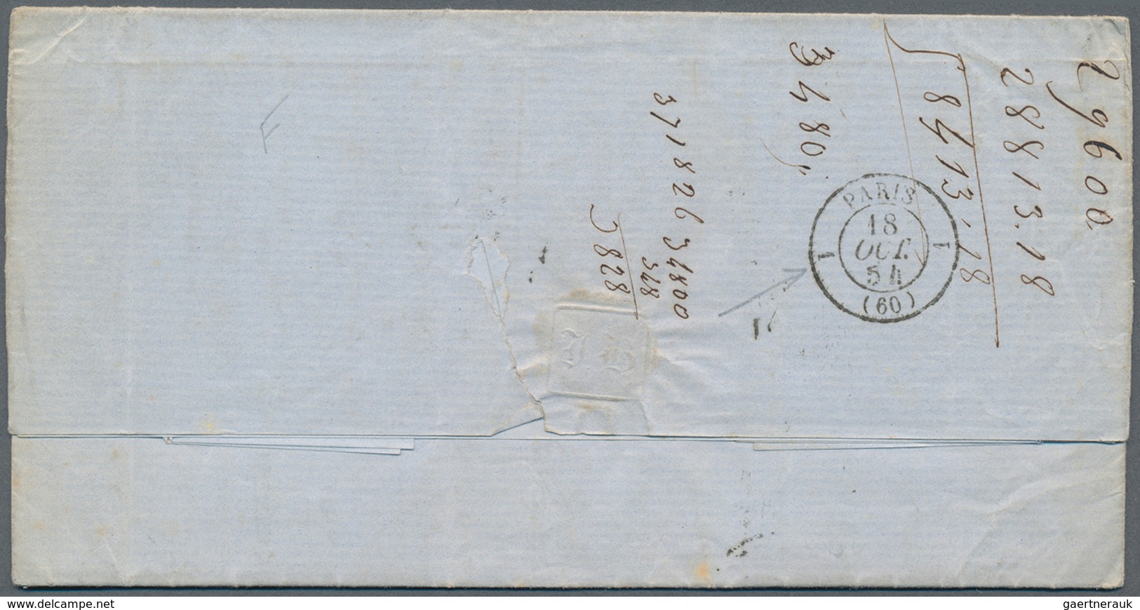 Französische Post In Der Levante: 1854. Stamp-less Envelope Written From Varna Dated '29th September - Autres & Non Classés