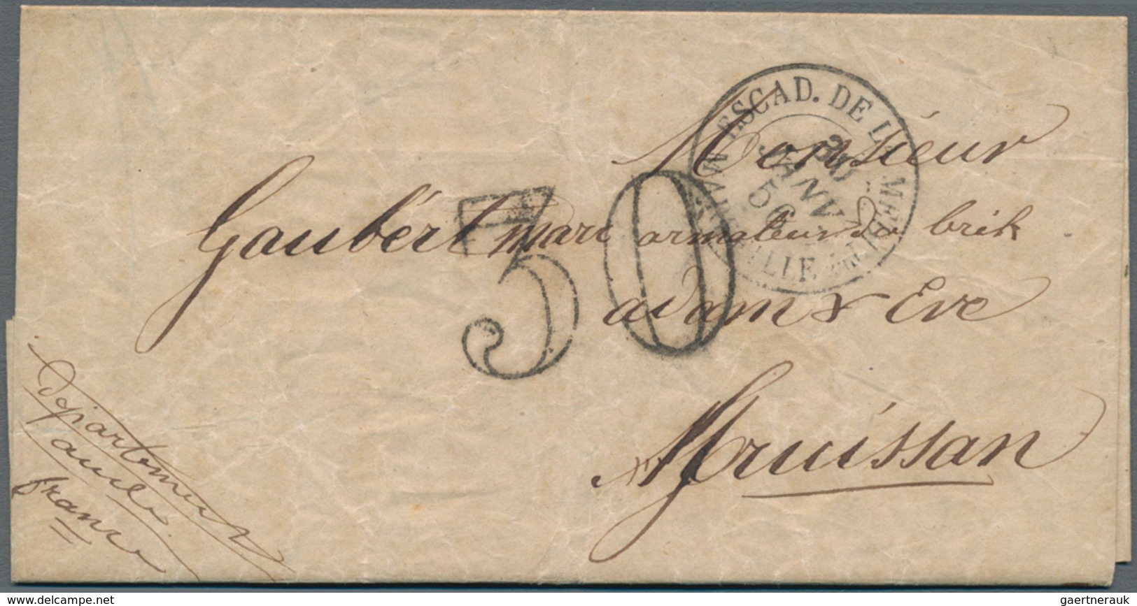 Französische Post In Der Levante: 1856. Stamp-less Envelope Written From Messina Dated '25th Jan 185 - Other & Unclassified