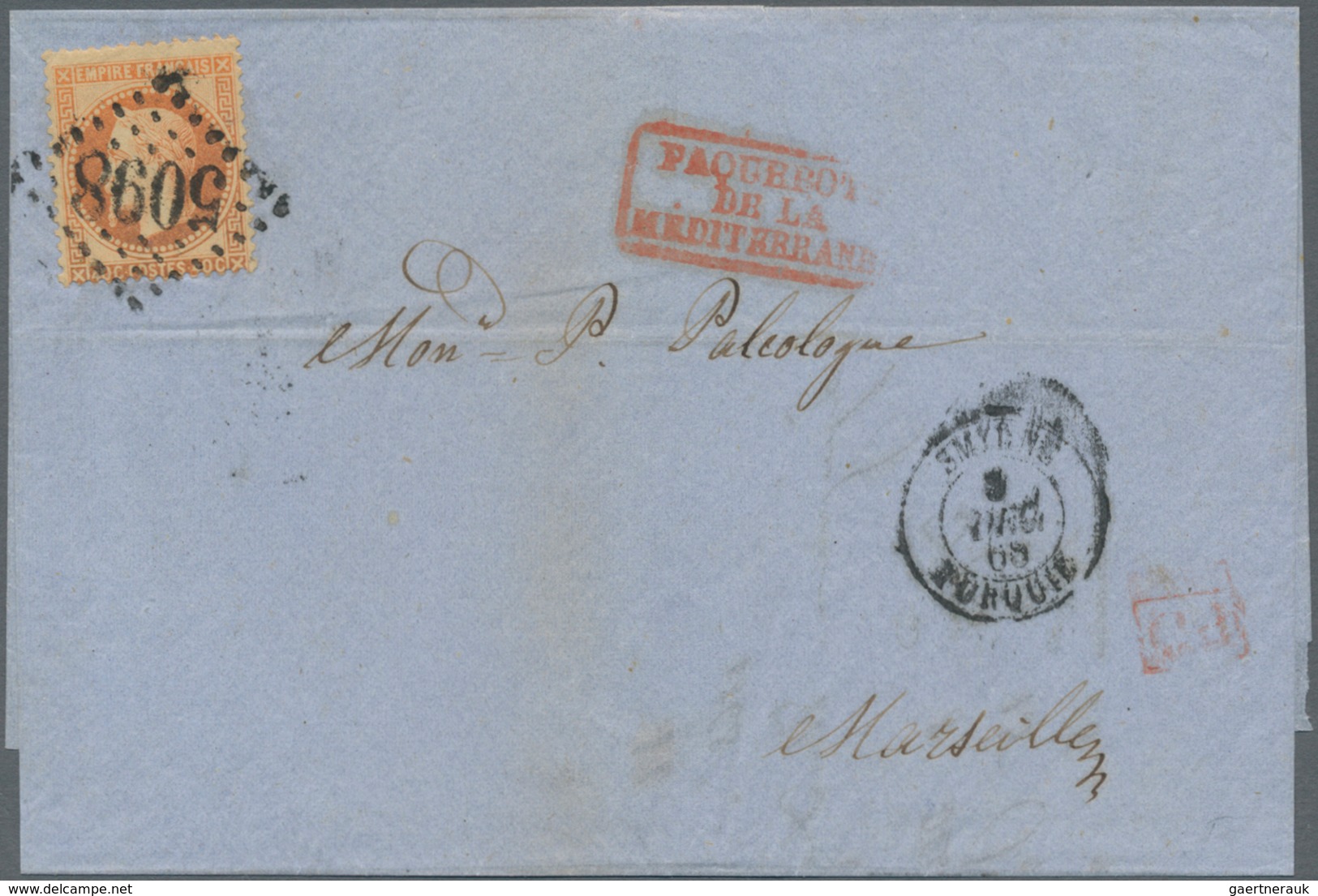 Französische Post In Der Levante: 1862/1868. 40 C Orange, Single Franking Tied By Very Clear Dotted - Autres & Non Classés