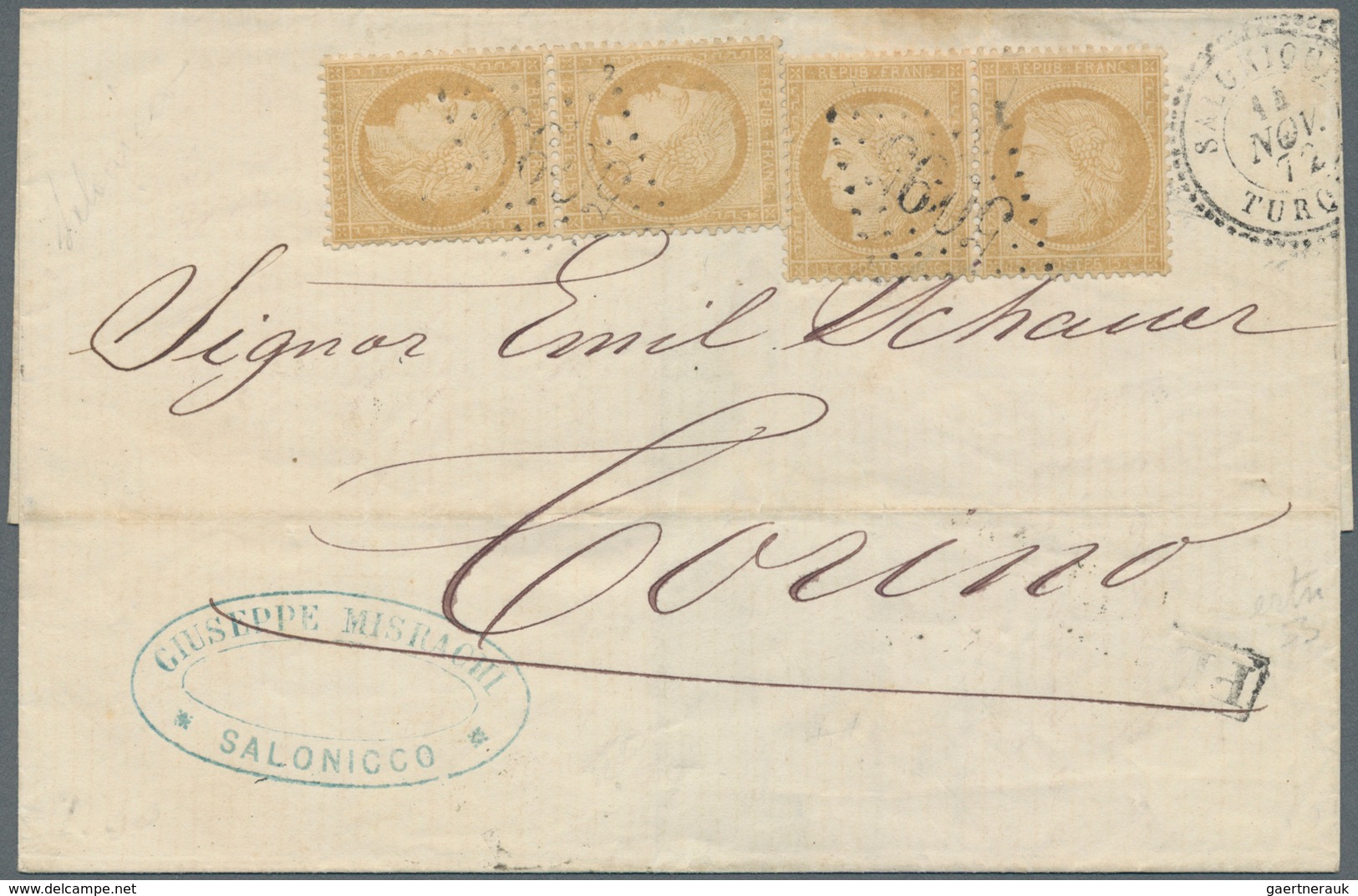 Französische Post In Der Levante: 1865. Envelope Addressed To Italy Bearing French 'Ceres' Yvert 59, - Other & Unclassified