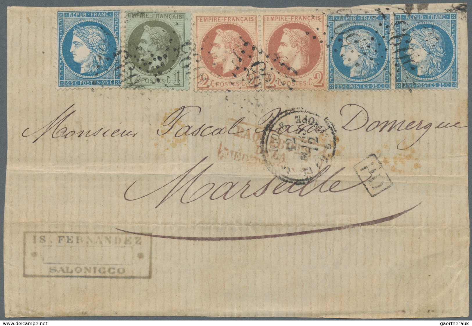 Französische Post In Der Levante: 1872. Cover Front Addressed To France Bearing French 'Napoleon' Yv - Autres & Non Classés