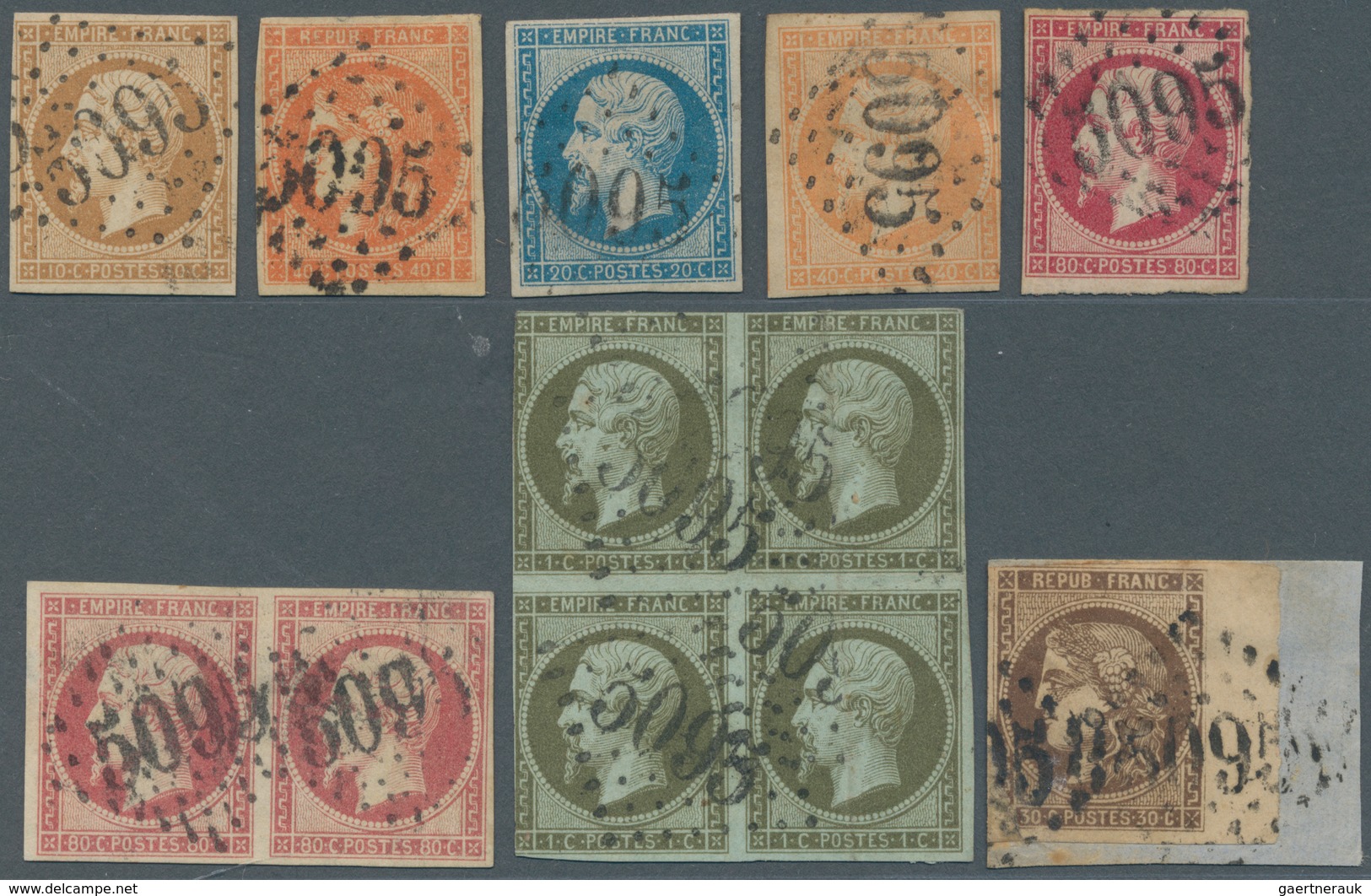 Französische Post In Der Levante: 1860 (ca). A Selection Of Imperf Napoleon And Bordeaux Cancelled ' - Autres & Non Classés