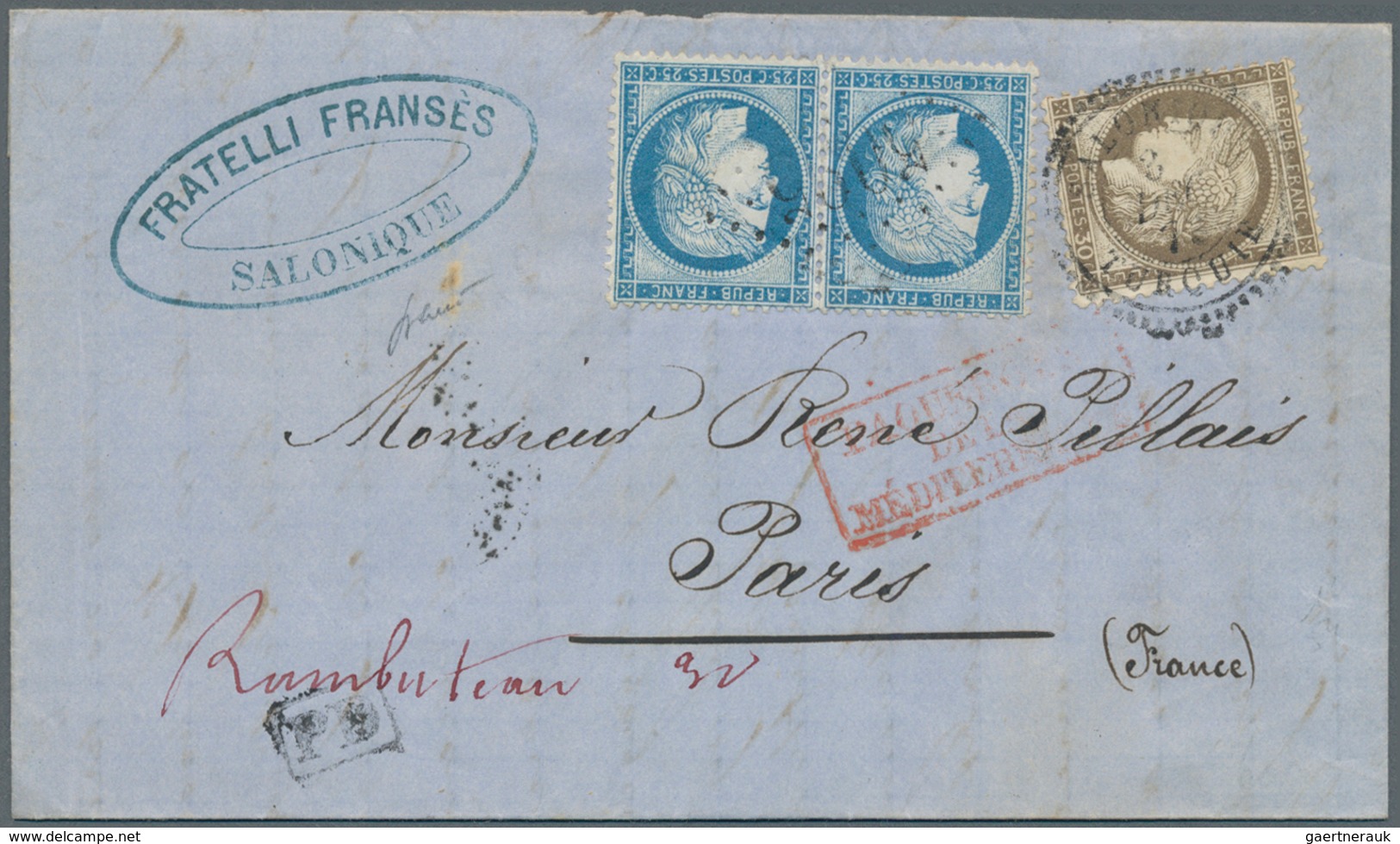 Französische Post In Der Levante: 1873. Envelope Addressed To France Bearing French 'Ceres' Yvert 56 - Other & Unclassified