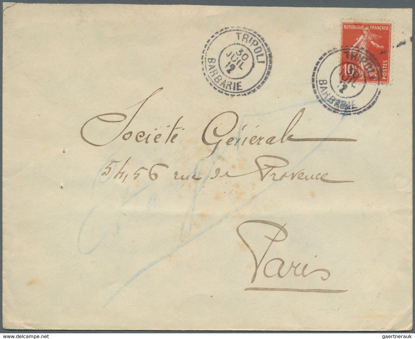 Französische Post In Der Levante: 1912. Envelope (fold, Fox Spots) Addressed To Paris Bearing French - Other & Unclassified