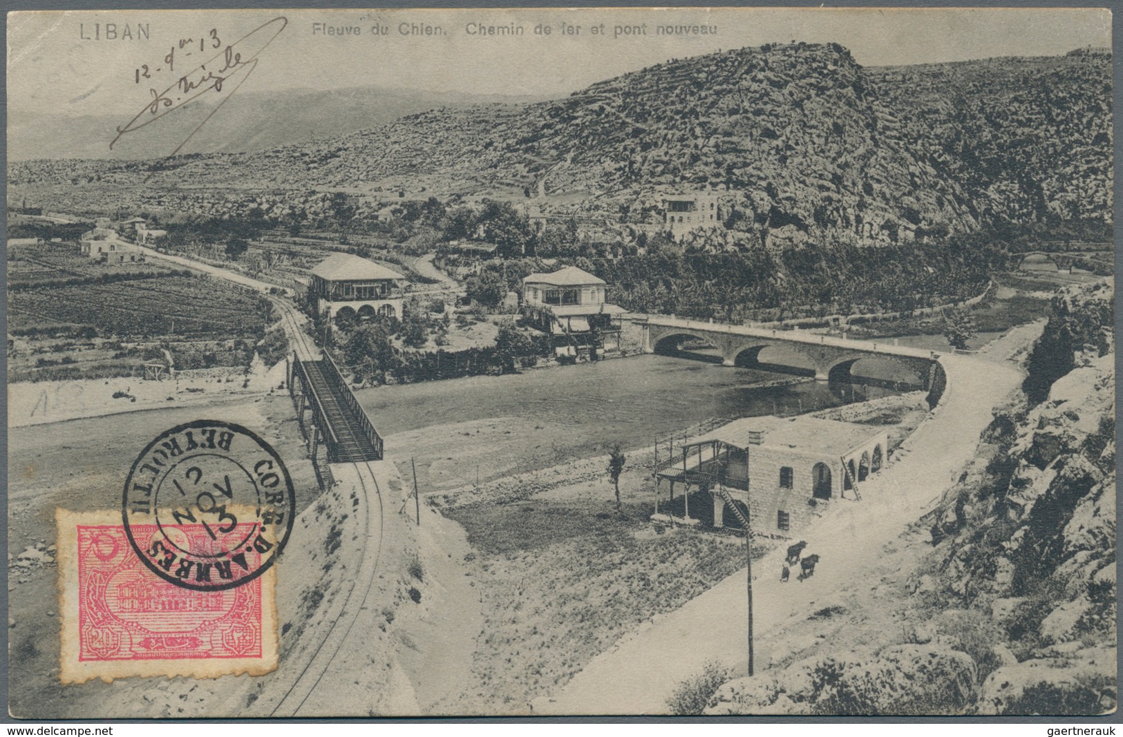 Französische Post In Der Levante: 1913. Picture Post Card Of 'Chemin De Fer Pont Nouveau, Liban' Add - Autres & Non Classés