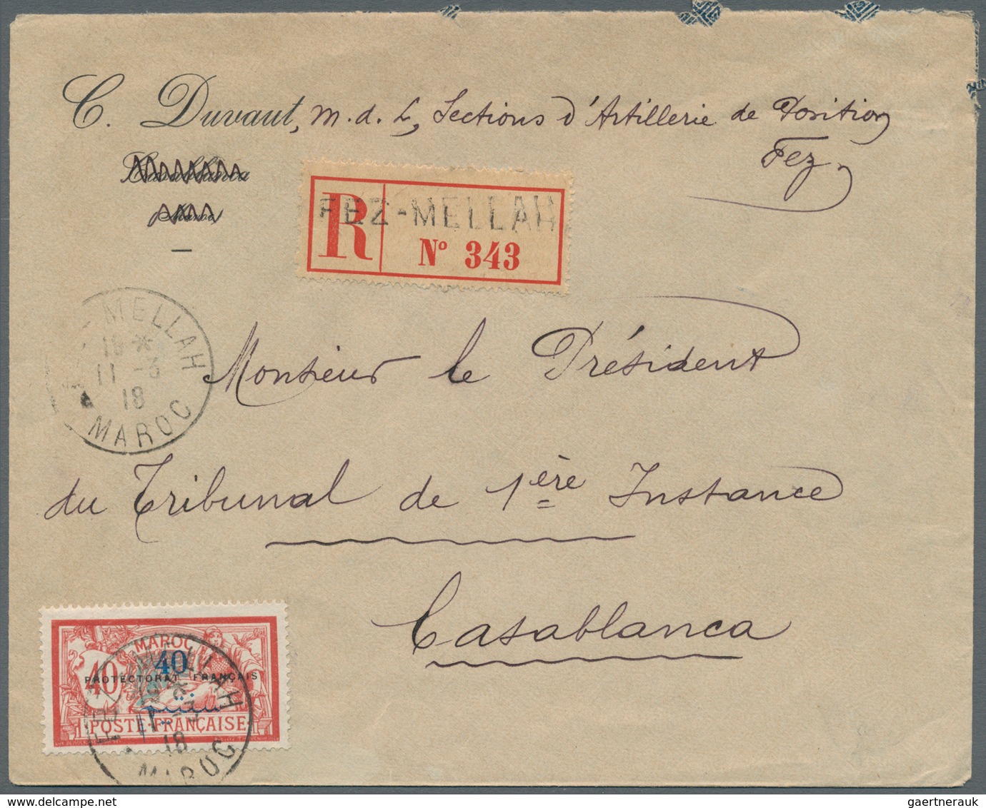 Französische Post In Marokko: 1918. Registered Envelope Addressed To Casablanca Bearing French Maroc - Autres & Non Classés