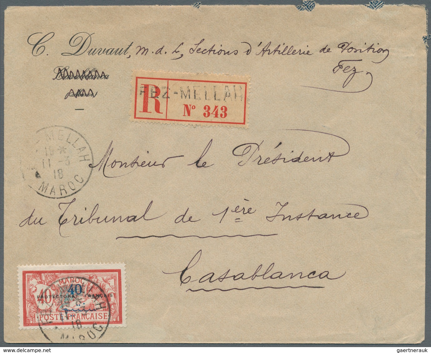 Französische Post In Marokko: 1918. Registered Envelope Addressed To Casablanca Bearing French Maroc - Sonstige & Ohne Zuordnung