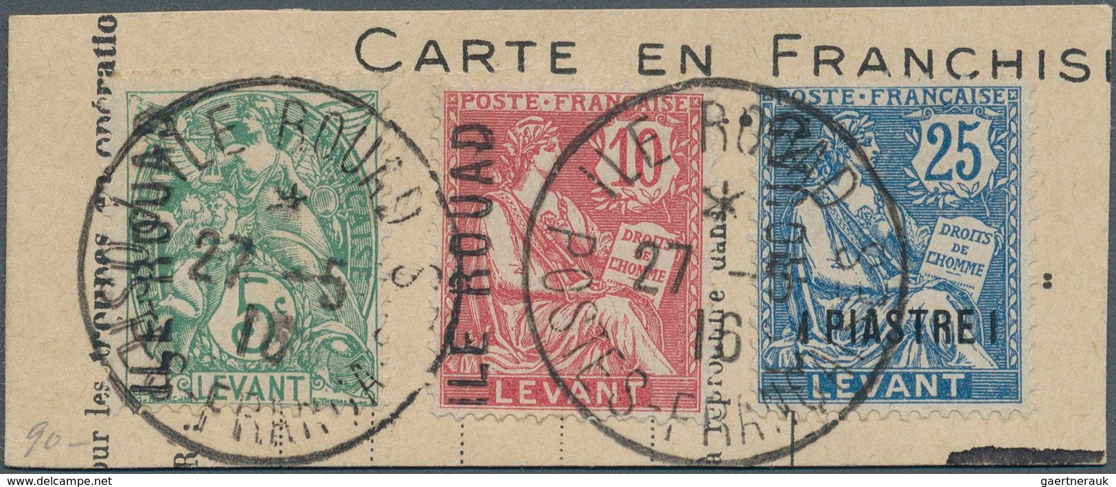 Französische Besetzung I. WK - Insel Ruad: 1916, 5 C, 10 C And 1 Piaster On 25 C. Together On Piece - Autres & Non Classés