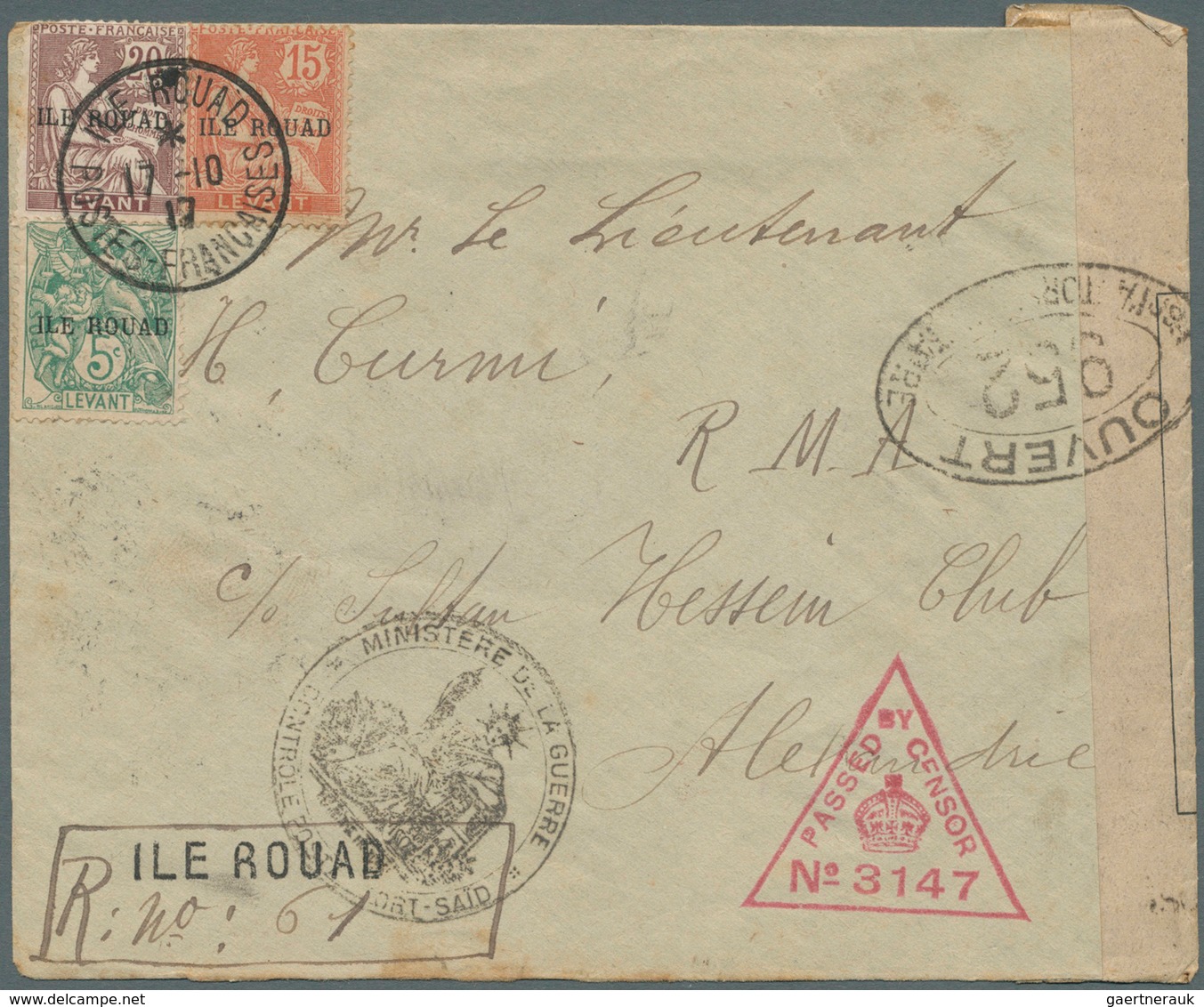 Französische Besetzung I. WK - Insel Ruad: 1917. Registered Envelope Addressed To Alexandria Bearing - Autres & Non Classés