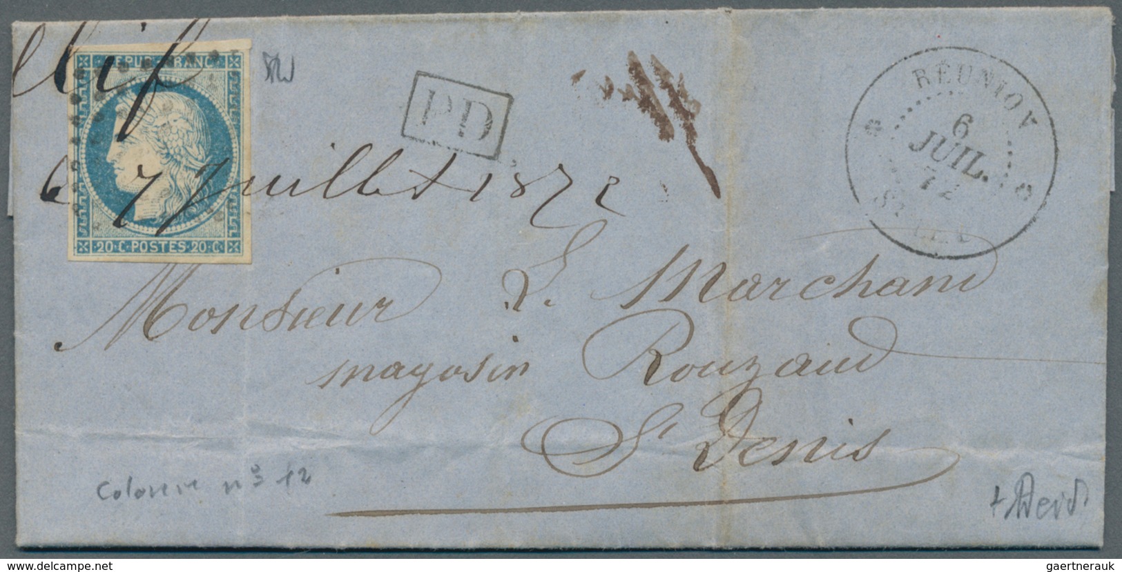 Französische Kolonien - Allgemeine Ausgabe: 1872, Folded Letter Franked With 20 Cent. Ceres Regular - Autres & Non Classés