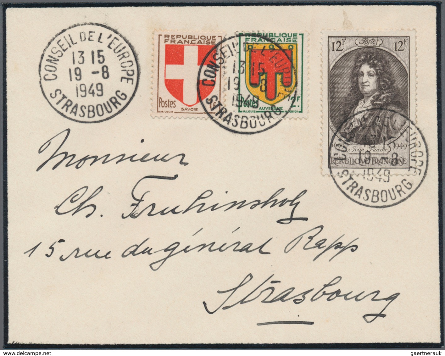 Frankreich - Stempel: 1949, Ortsbrief In Strasbourg Mit SSt. Zur 1. Sitzung Des Europarates "CONSEIL - 1877-1920: Période Semi Moderne