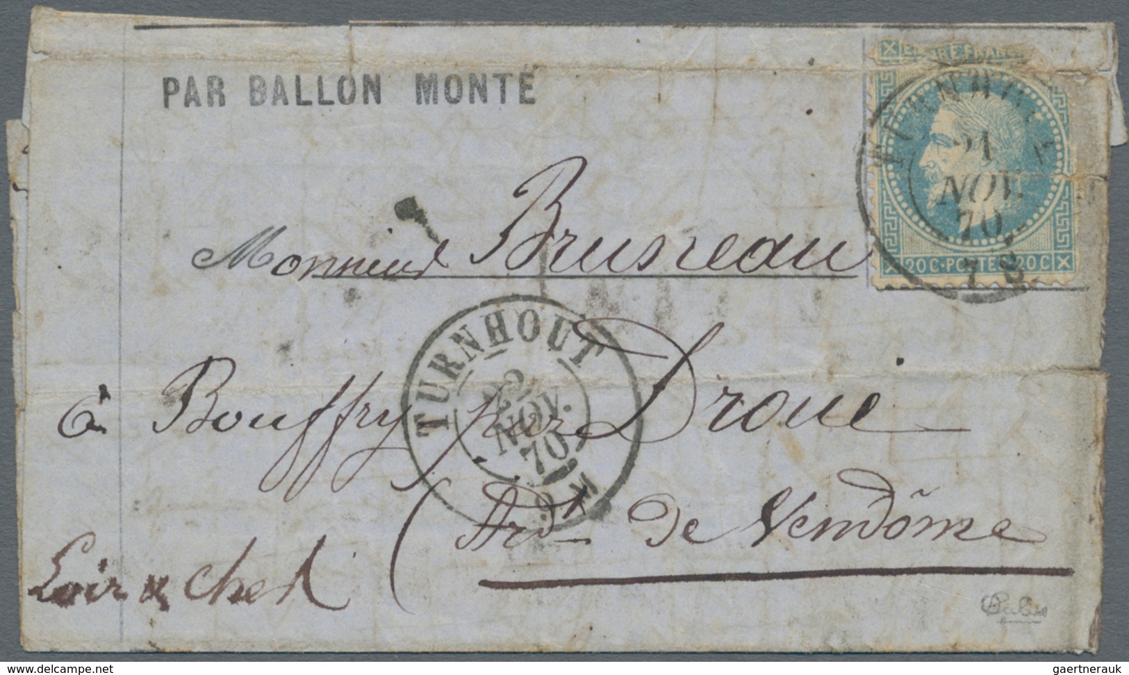 Frankreich - Ballonpost: 1870 (21 Nov) BALLON MONTÉ: Folded Letter Printed "PAR BALLON MONTÉ", Sent - 1960-.... Lettres & Documents