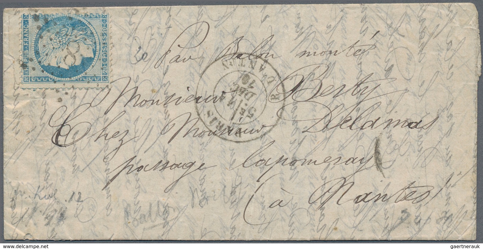 Frankreich - Ballonpost: 1870, Ballon Montés: 20 C Blue Ceres, Tied By Star Cancel "8", Along With C - 1960-.... Covers & Documents