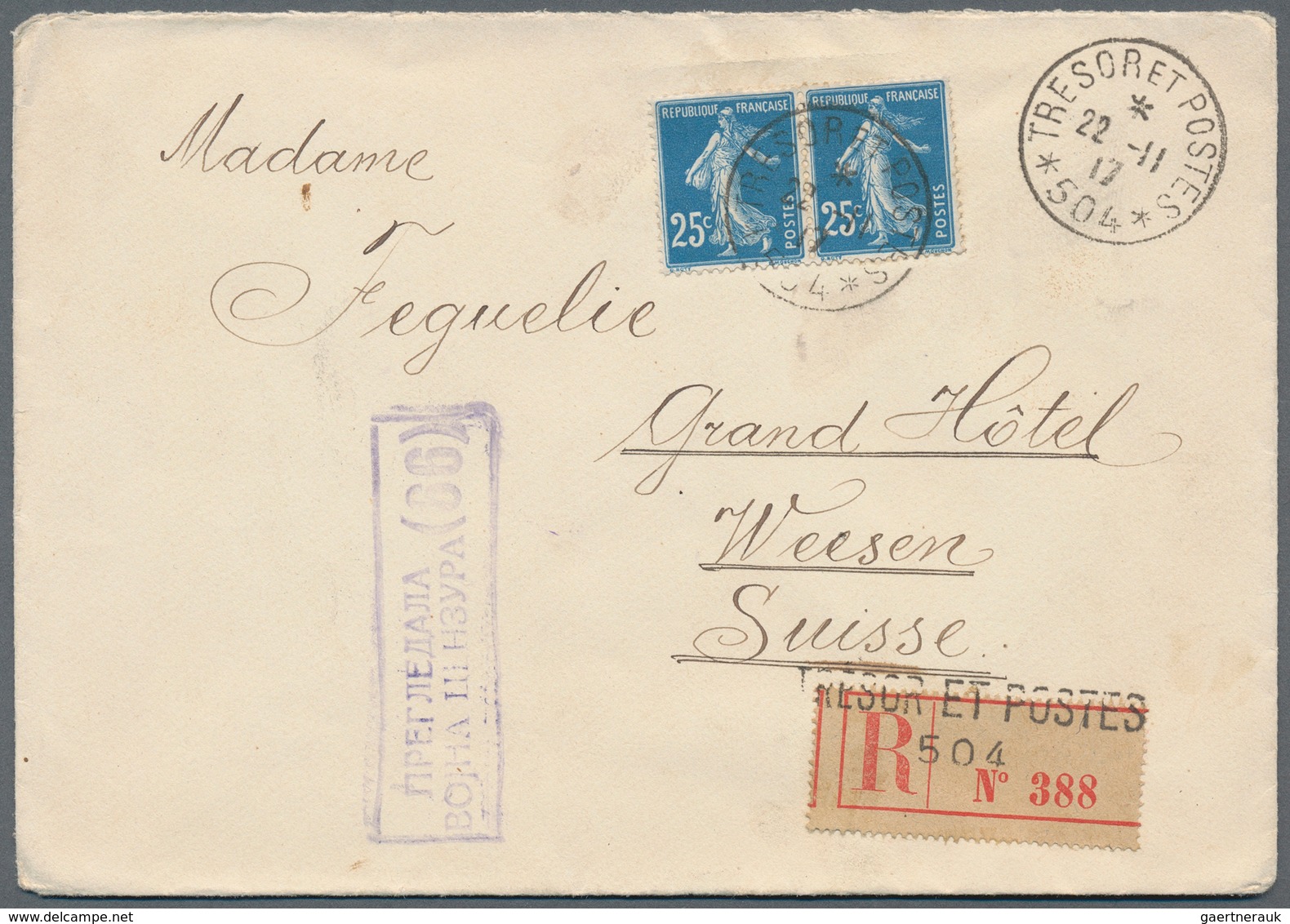 Frankreich - Militärpost / Feldpost: 1917 Two Registered Letters Of The French Troops In Serbia With - Timbres De Franchise Militaire