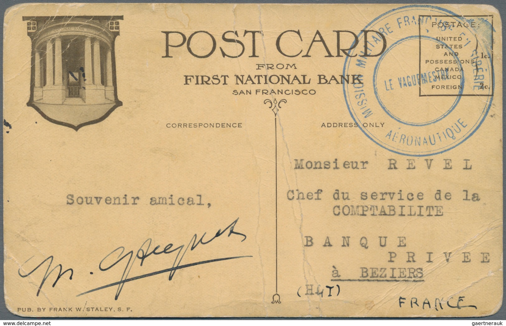 Frankreich - Militärpost / Feldpost: 1919. Souvenir Post Card (vertical Folds) From The 'First Natio - Timbres De Franchise Militaire