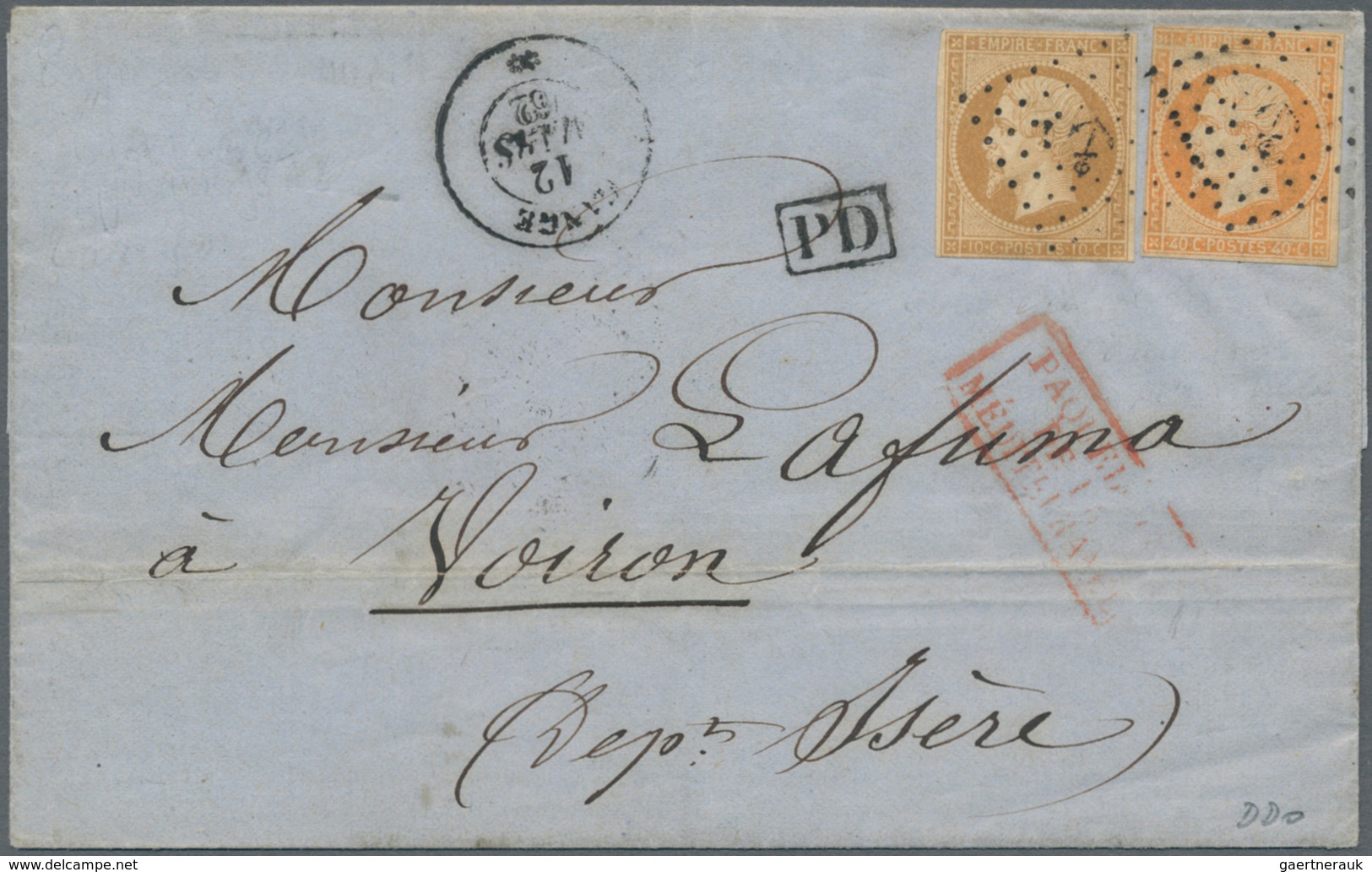 Frankreich - Schiffspost: 1853/1862: 40 C Orange And 10 C Brown, Each Tied By Dotted "numeral" With - Sonstige & Ohne Zuordnung