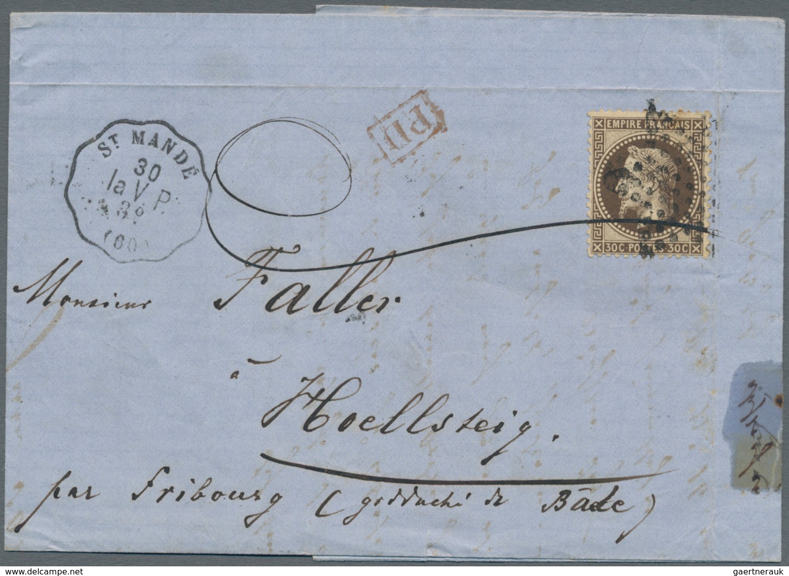 Frankreich - Besonderheiten: 1862 - 1942, postage stamp Napoleon 30 C brown on letter St. Mande to H