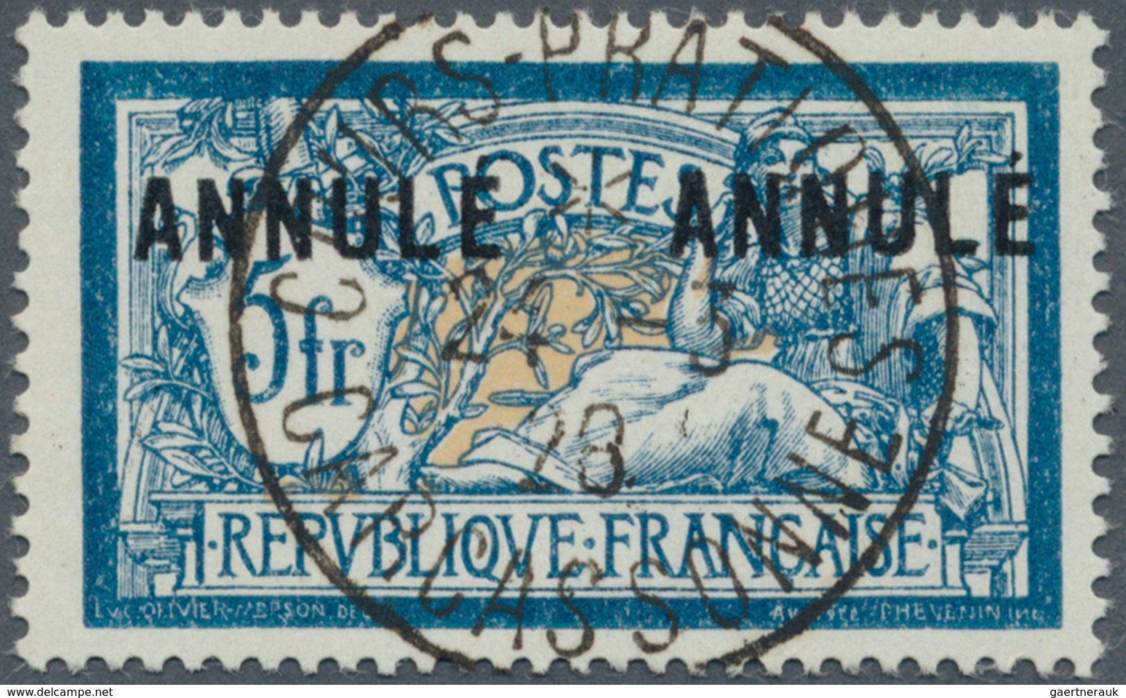 Frankreich - Besonderheiten: 1900, Merson 5 Franc With Imprint 2x "ANNULE" Superb Central Cancelled - Autres & Non Classés