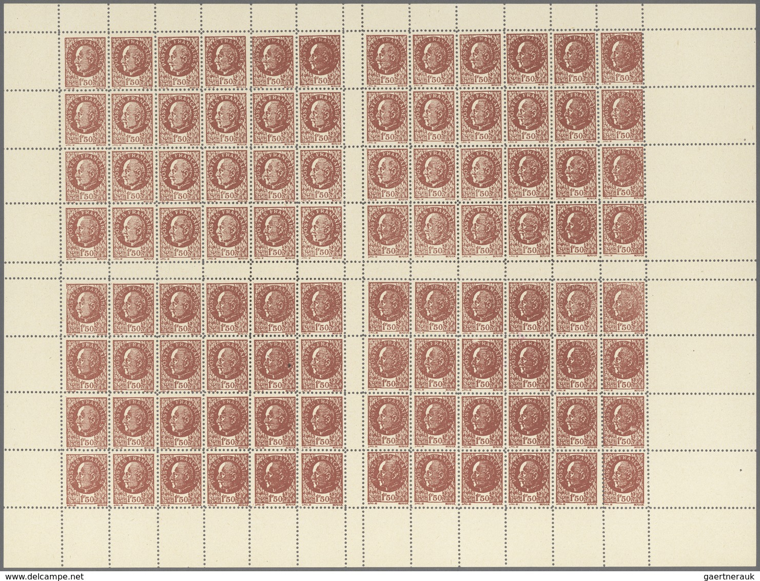 Frankreich - Besonderheiten: 1944, 1,50 Franc Petain Propaganda-stamps Complete Sheet Of 96 Stamps W - Autres & Non Classés