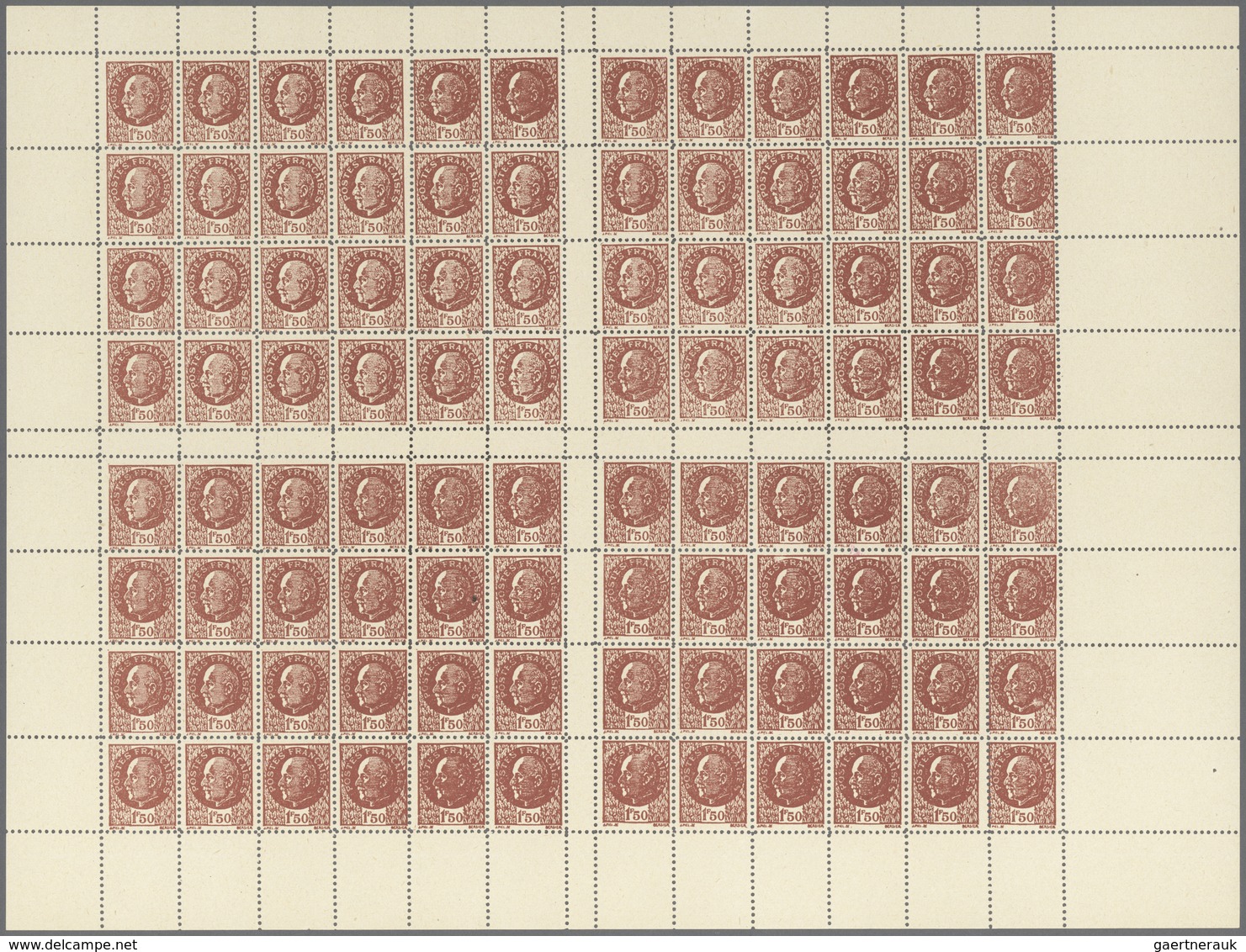 Frankreich - Besonderheiten: 1944, 1,50 Franc Petain Propaganda-stamps Complete Sheet Of 96 Stamps W - Sonstige & Ohne Zuordnung