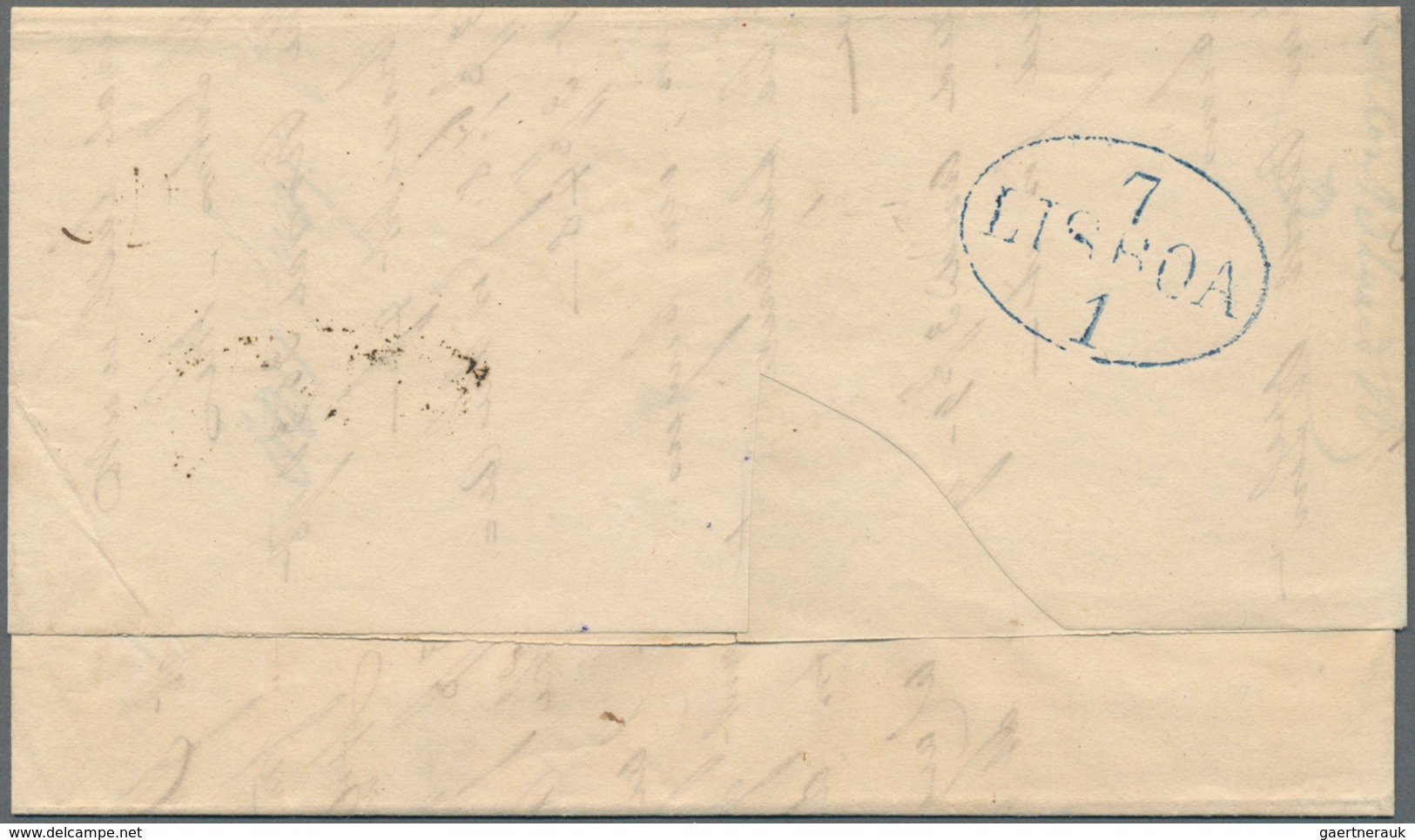 Gibraltar: 1840, Folded Letter With Blue Octogon "P. BRIT" (v.d. Linden No. 2194), Curved "GIBRALTAR - Gibraltar