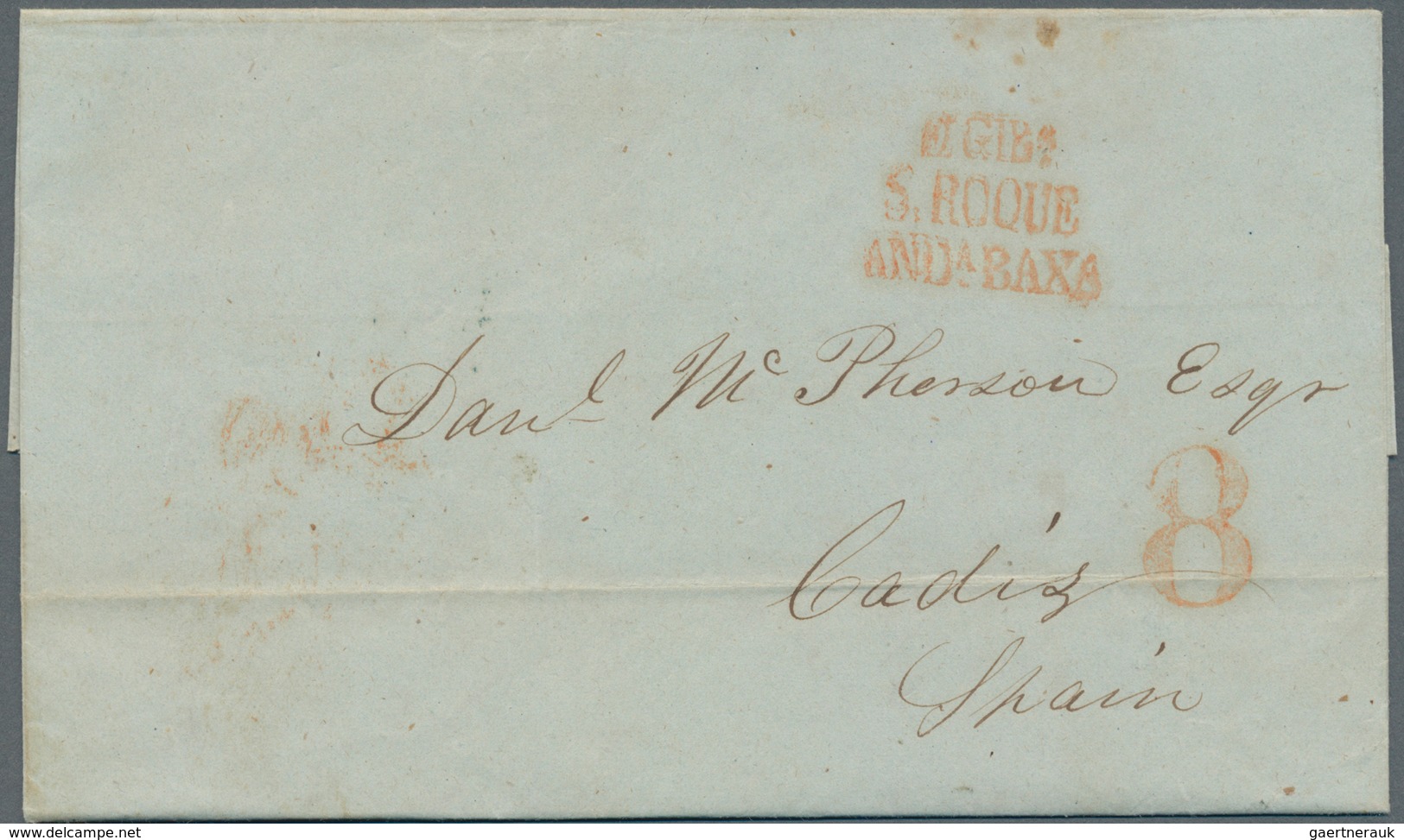 Gibraltar: 1854. Stamp-less Envelope Written From Gibraltar Dated '20th Nov 1854' Addressed To Cadiz - Gibraltar