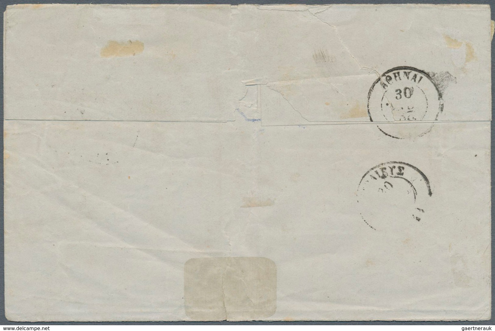 Griechenland: 1861, Paris Printing 10 L. Orange And 40 L. Violet On Blueish On Folded Envelope Clear - Autres & Non Classés