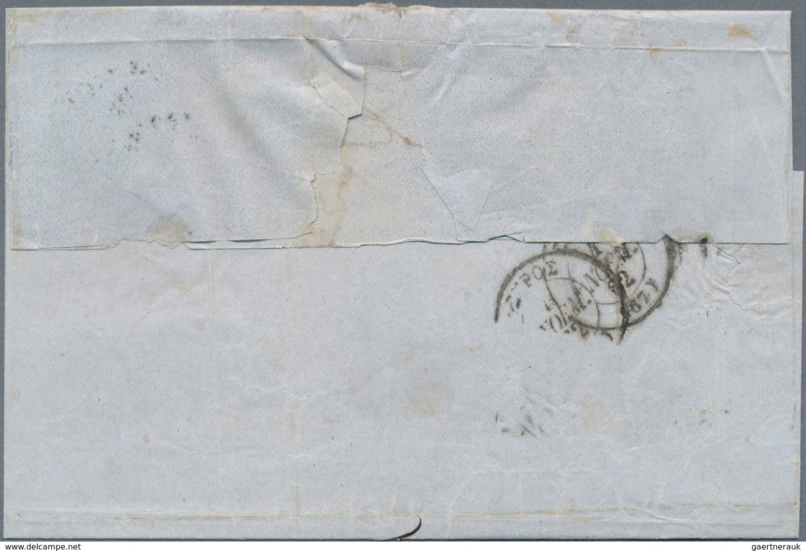 Griechenland: 1862, Folded Envelope Bearing Pair 10 L. Ocherorange On Blueish (touched At Top Right) - Autres & Non Classés