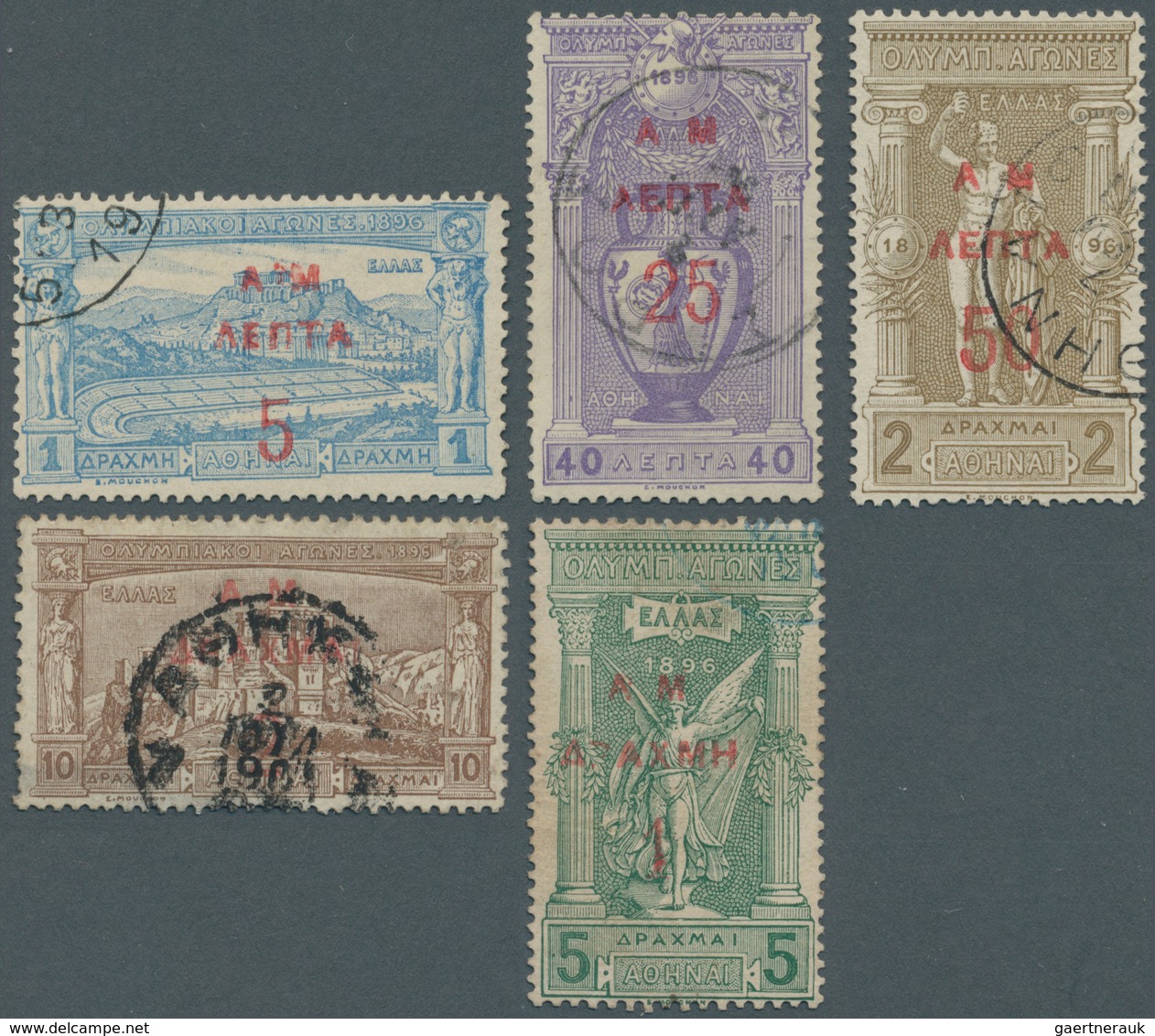 Griechenland: 1900, Overprint Issue 5 L. On 1 Dr. - 2 Dr. On 10 Dr., Used, Fine, 1 Dr. On 5 Dr. Sign - Other & Unclassified