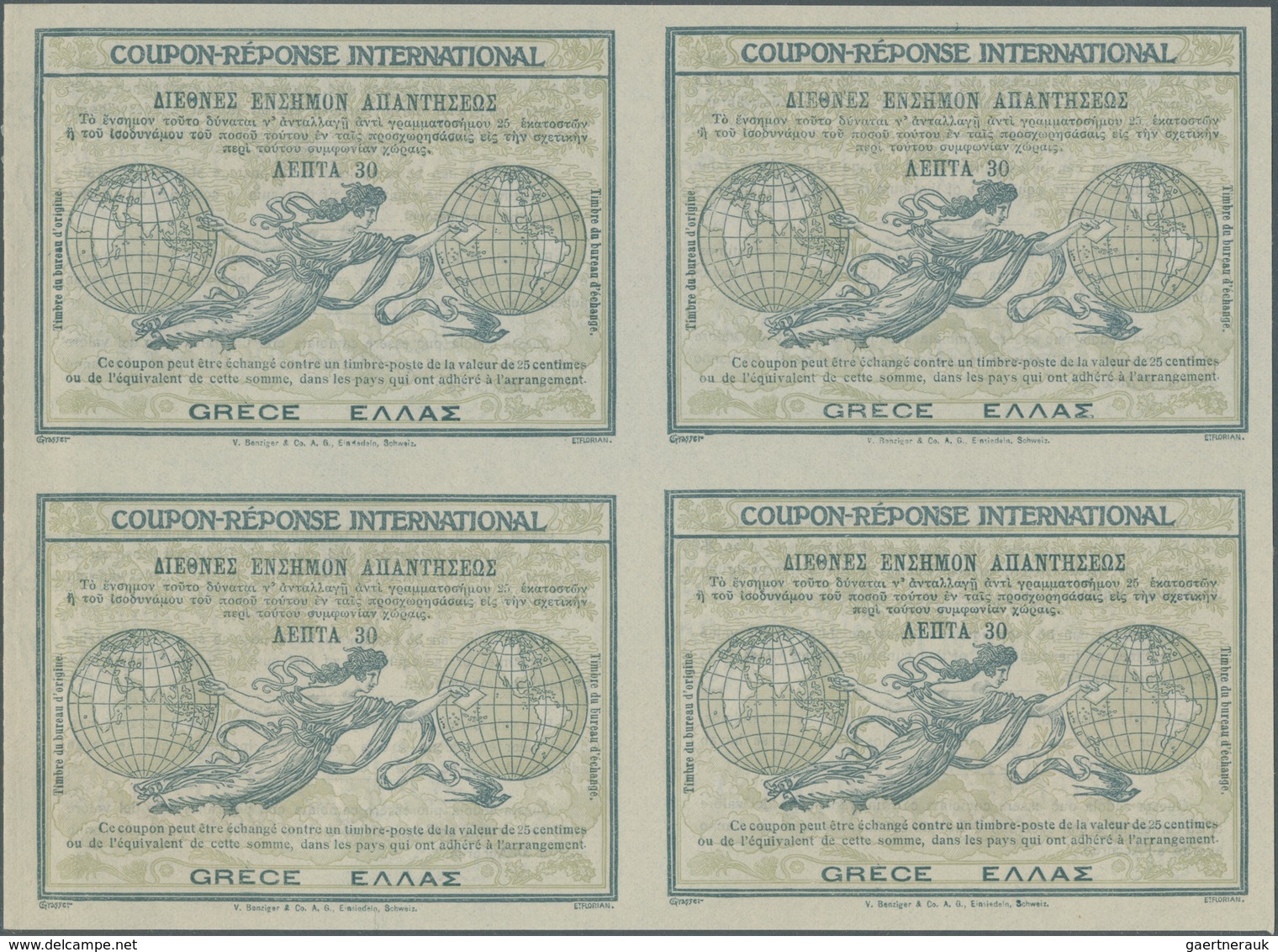 Griechenland - Ganzsachen: Design "Rome" 1906 International Reply Coupon As Block Of Four 30 L. Grec - Postal Stationery