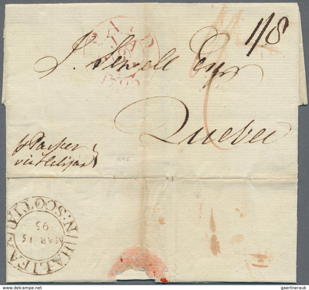 Großbritannien - Vorphilatelie: 1795, Early Shipletter Sent From LONDON - PAID JA 8 1795 - Carrried - ...-1840 Prephilately