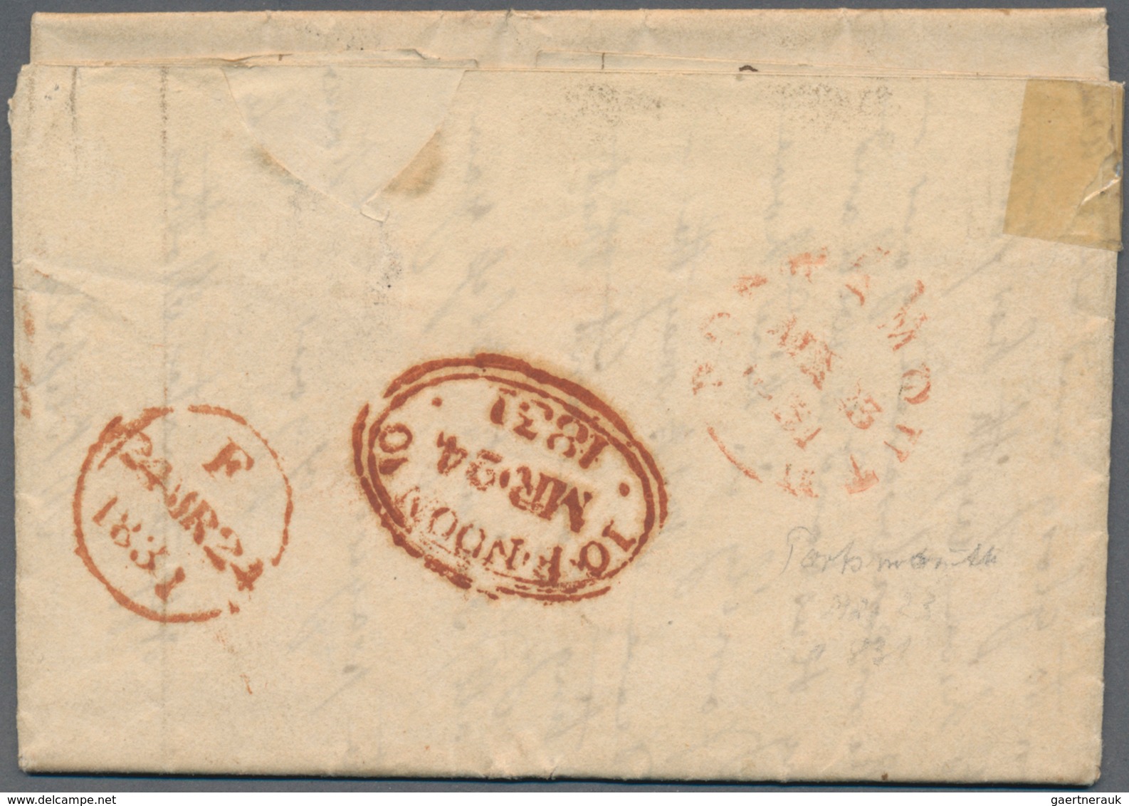 Großbritannien - Vorphilatelie: 1831, Folded Letter From "PORTSEA" (handwritten Text) With Tax Frame - ...-1840 Préphilatélie