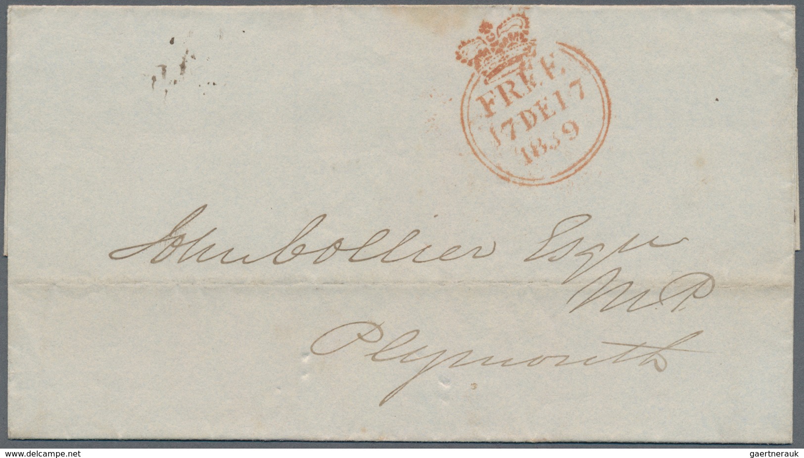 Großbritannien - Vorphilatelie: 1839, Folded Entire With Crowned Red 'FREE 17DE17/1839' Pmk. On Fron - ...-1840 Préphilatélie