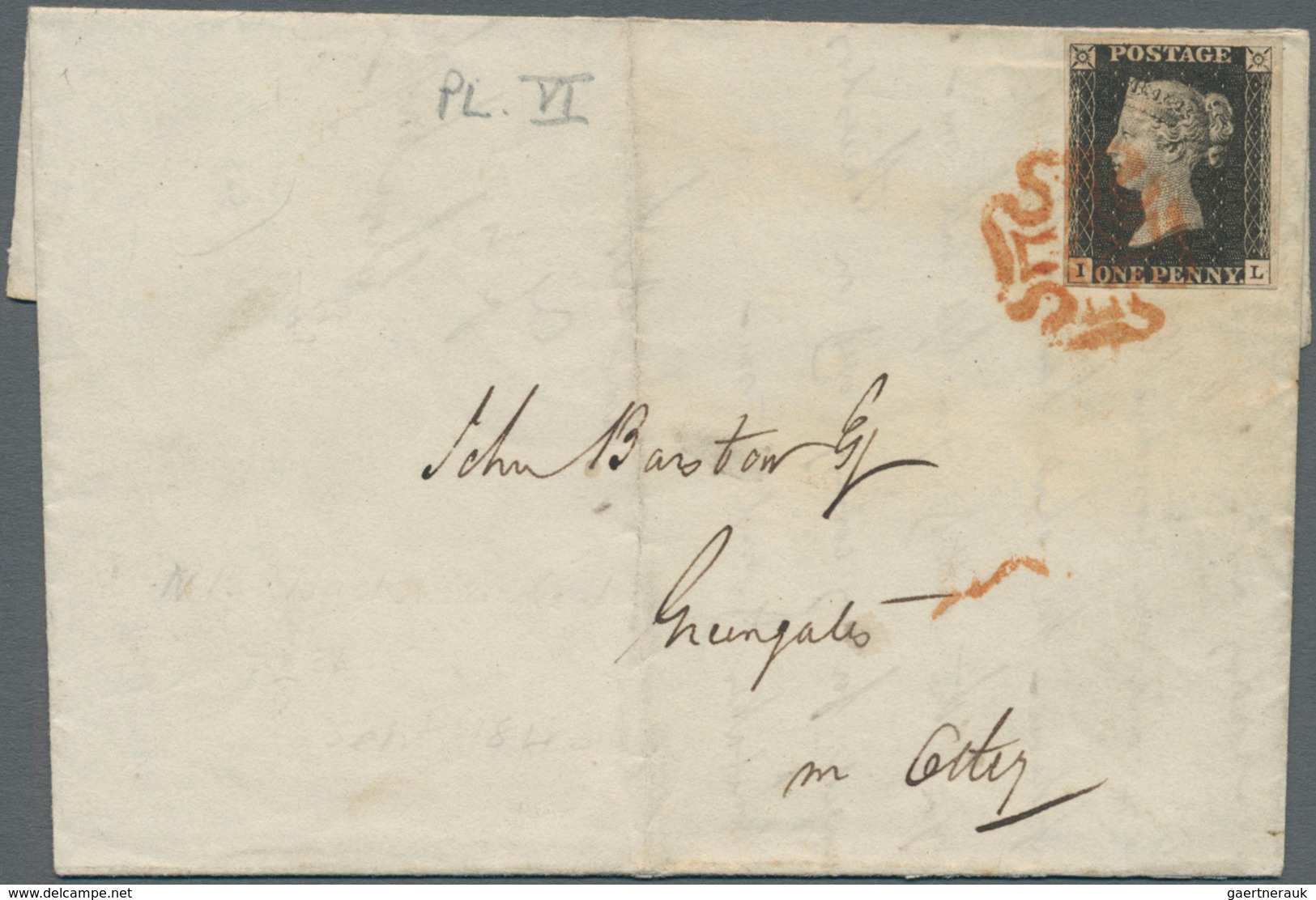 Großbritannien: 1840. Envelope (folds, Hinges) Addressed To London Bearing SG 1, 1d Black (Plate 6) - Other & Unclassified