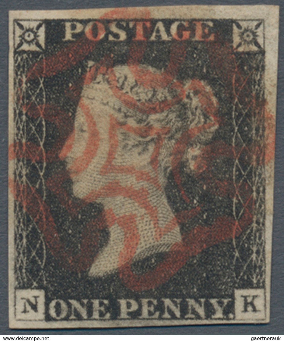 Großbritannien: 1840 1d. Black, Lettered N-K, Used And Cancelled By Superb Strike Of Red Maltese Cro - Autres & Non Classés