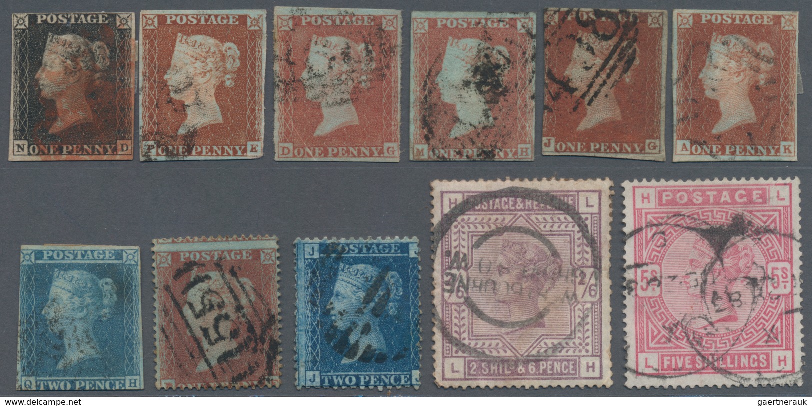 Großbritannien: 1840/1884 Group Of 11 Early Used Stamps Including Penny Black (lettered N-D, Close T - Sonstige & Ohne Zuordnung