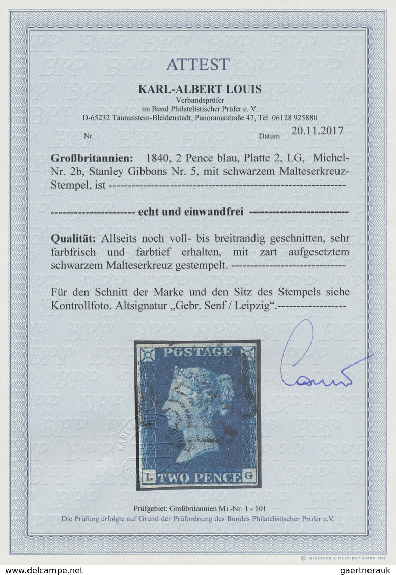 Großbritannien: 1840, 2d. Blue, Plate 2, Lettered L-G, Fresh Colour And Close To Full Margins, Neatl - Autres & Non Classés