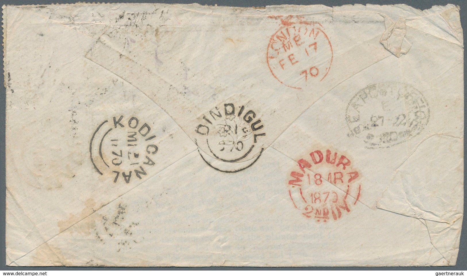 Großbritannien: 1870. Envelope (roughly Opened, Toned And A Few Spots) Addressed To 'Lieutenant Macg - Autres & Non Classés