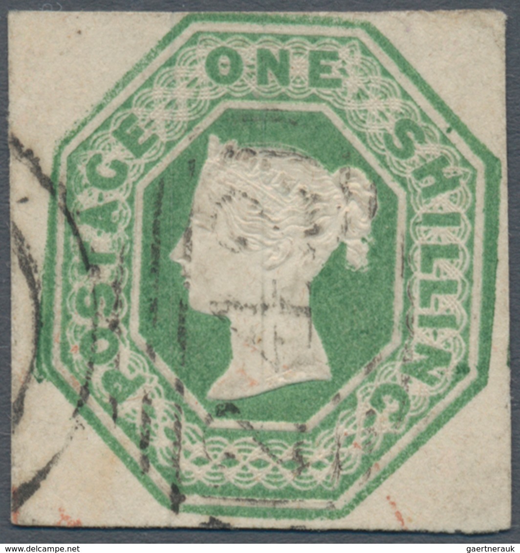 Großbritannien: 1847-54 Embossed 1s. Green From Plate 2, Used And Cancelled By Part Of "242" Duplex - Other & Unclassified