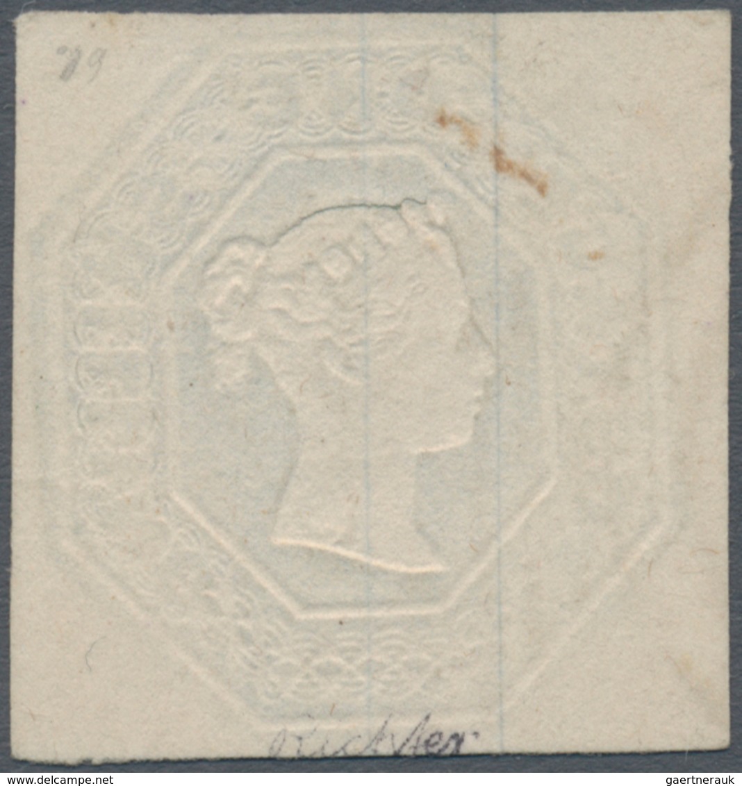 Großbritannien: 1847-54 Embossed 1s. Green From Plate 2, Used And Cancelled By Part Of "242" Duplex - Autres & Non Classés