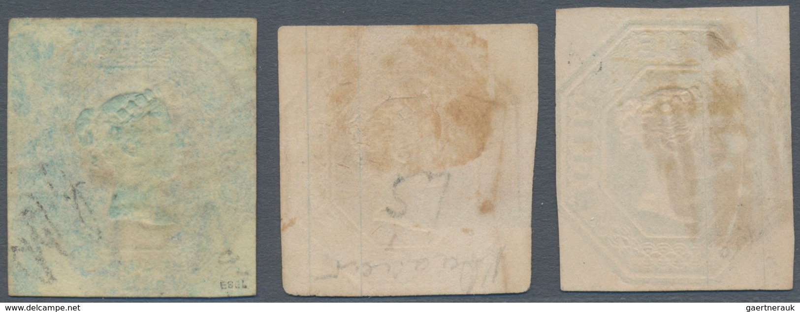 Großbritannien: 1847-54 Embossed 1s. Green, 10s. Brown And 6s. With Watermark Inverted, All Used And - Autres & Non Classés