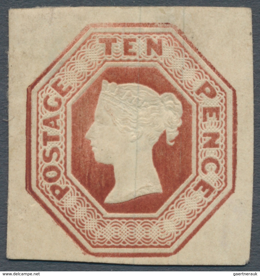 Großbritannien: 1850, 10 D. Brown, Die 2 On Silk Threaded Paper Without Wmk., Unused With Part Of Or - Autres & Non Classés